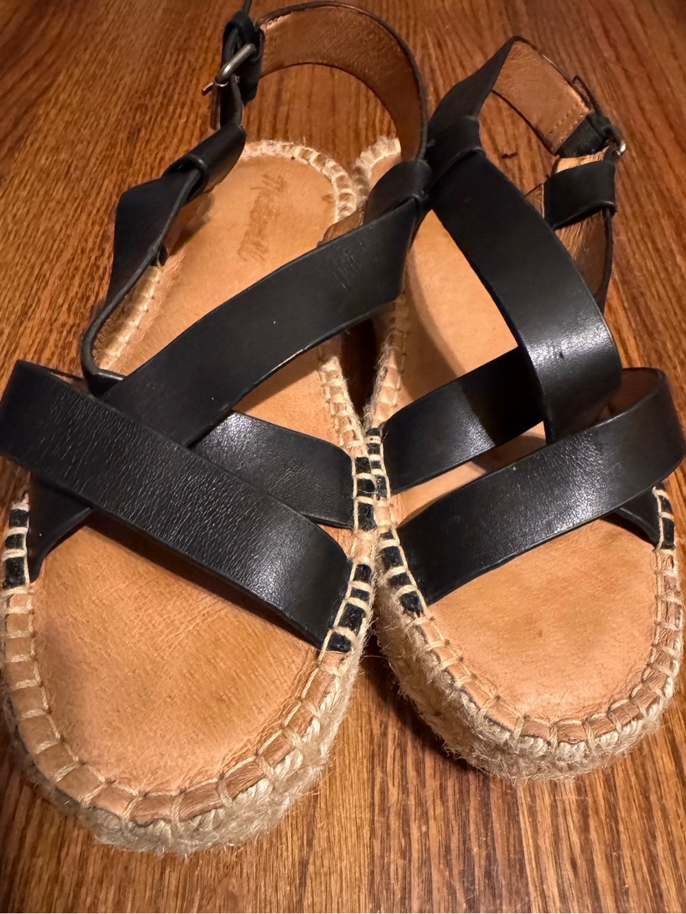Madewell Black Leather Espadrille Sandals